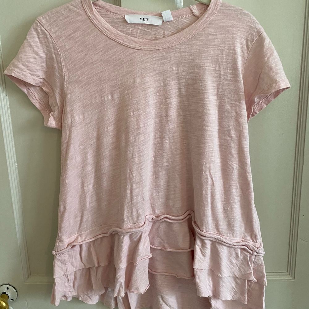 Pink Anthropologie ruffle Tshirt